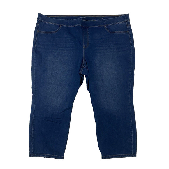 New Directions CROP Pull On Denim Bllue Jeans Plus Size 24W Dark Wash Stretch - Picture 1 of 8